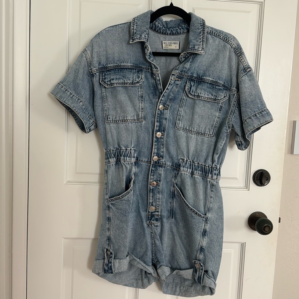 Free People Marci Cuffed Shortall Denim Size Small